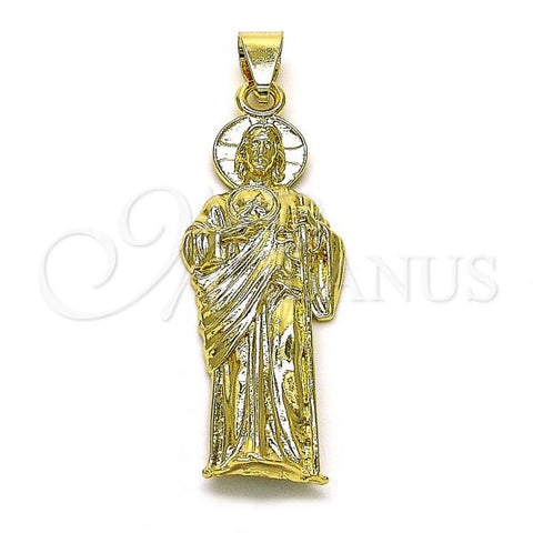 Oro Laminado Religious Pendant, Gold Filled Style San Judas Design, Diamond Cutting Finish, Golden Finish, 05.213.0148