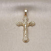 Oro Laminado Religious Pendant, Gold Filled Style Cross and Crucifix Design, Polished, Golden Finish, 05.63.1168