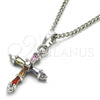 Rhodium Plated Pendant Necklace, Cross Design, with Multicolor Cubic Zirconia, Polished, Rhodium Finish, 04.284.0009.7.22