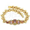 Oro Laminado Fancy Bracelet, Gold Filled Style Leaf Design, with Multicolor Cubic Zirconia, Polished, Golden Finish, 03.323.0006.08