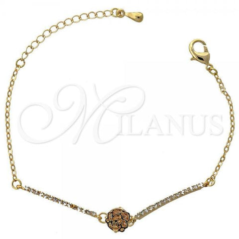 Oro Laminado Fancy Bracelet, Gold Filled Style Flower Design, with  Cubic Zirconia, Golden Finish, 03.171.0006