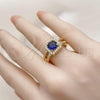 Oro Laminado Multi Stone Ring, Gold Filled Style Cluster Design, with Sapphire Blue Cubic Zirconia and White Micro Pave, Polished, Golden Finish, 01.284.0101.3