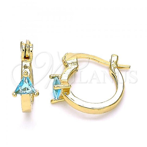 Oro Laminado Small Hoop, Gold Filled Style with Blue Topaz Cubic Zirconia, Polished, Golden Finish, 02.210.0501.4.12