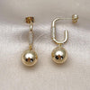 Oro Laminado Dangle Earring, Gold Filled Style Chunky Design, with White Micro Pave, Polished, Golden Finish, 02.213.0709