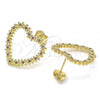 Oro Laminado Stud Earring, Gold Filled Style Heart Design, with Ruby Micro Pave, Polished, Golden Finish, 02.156.0439.1