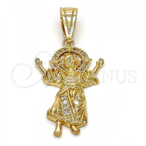 Oro Laminado Religious Pendant, Gold Filled Style Divino Niño Design, with White Cubic Zirconia and White Micro Pave, Polished, Golden Finish, 05.120.0043