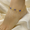 Oro Laminado Fancy Anklet, Gold Filled Style Puff Mariner and Evil Eye Design, Polished, Golden Finish, 03.32.0623.10