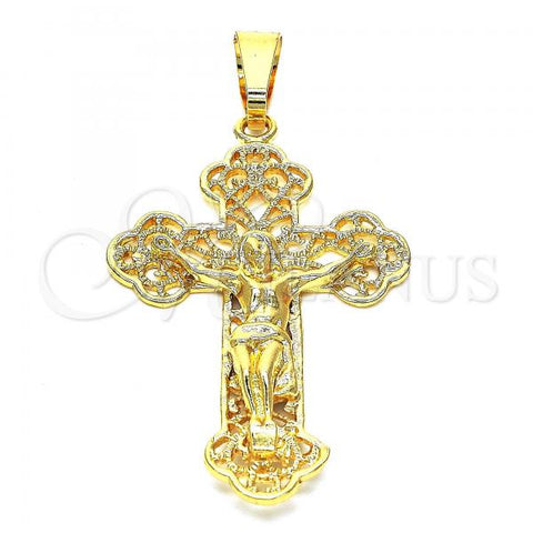 Oro Laminado Religious Pendant, Gold Filled Style Crucifix Design, Polished, Golden Finish, 05.351.0016