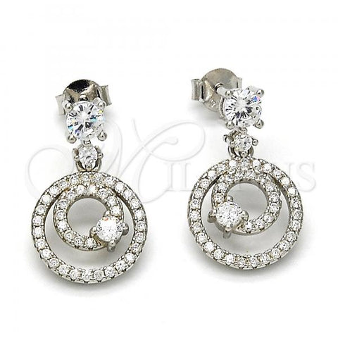 Sterling Silver Dangle Earring, with White Cubic Zirconia and White Crystal, Polished, Rhodium Finish, 02.175.0131