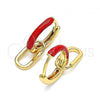 Oro Laminado Huggie Hoop, Gold Filled Style Lock Design, Red Enamel Finish, Golden Finish, 02.213.0216.12