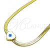 Oro Laminado Fancy Necklace, Gold Filled Style Heart and Evil Eye Design, White Enamel Finish, Golden Finish, 04.341.0099.18
