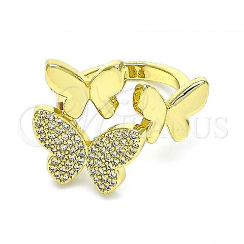 Oro Laminado Multi Stone Ring, Gold Filled Style Butterfly Design, with White Micro Pave, Polished, Golden Finish, 01.341.0058