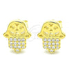 Sterling Silver Stud Earring, Hand of God Design, with White Cubic Zirconia, Polished, Golden Finish, 02.336.0041.2