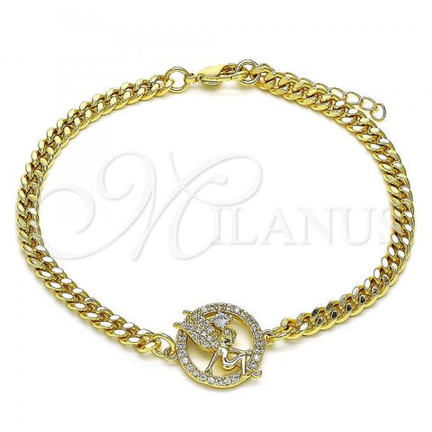 Oro Laminado Fancy Bracelet, Gold Filled Style Angel Design, with White Micro Pave and White Cubic Zirconia, Polished, Golden Finish, 03.156.0027.08