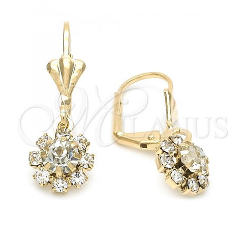 Oro Laminado Dangle Earring, Gold Filled Style Flower Design, with White Cubic Zirconia, Polished, Golden Finish, 5.125.017