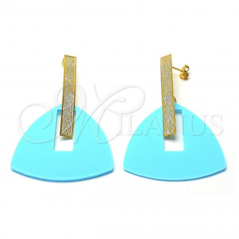 Oro Laminado Long Earring, Gold Filled Style Acqua Resin Finish, Golden Finish, 02.09.0107.1