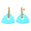 Oro Laminado Long Earring, Gold Filled Style Acqua Resin Finish, Golden Finish, 02.09.0107.1