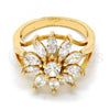 Oro Laminado Multi Stone Ring, Gold Filled Style Flower Design, with White Cubic Zirconia, Polished, Golden Finish, 01.210.0046.09 (Size 9)