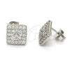Sterling Silver Stud Earring, Flower Design, with White Cubic Zirconia, Polished, Rhodium Finish, 02.285.0010