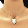 Oro Laminado Pendant Necklace, Gold Filled Style Heart and Guadalupe Design, Polished, Golden Finish, 04.351.0016.1.20