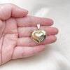 Oro Laminado Fancy Pendant, Gold Filled Style Heart and Hollow Design, Brushed Finish, Golden Finish, 05.341.0093