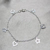 Sterling Silver Charm Bracelet, Star and Heart Design, Polished, Silver Finish, 03.409.0169.07