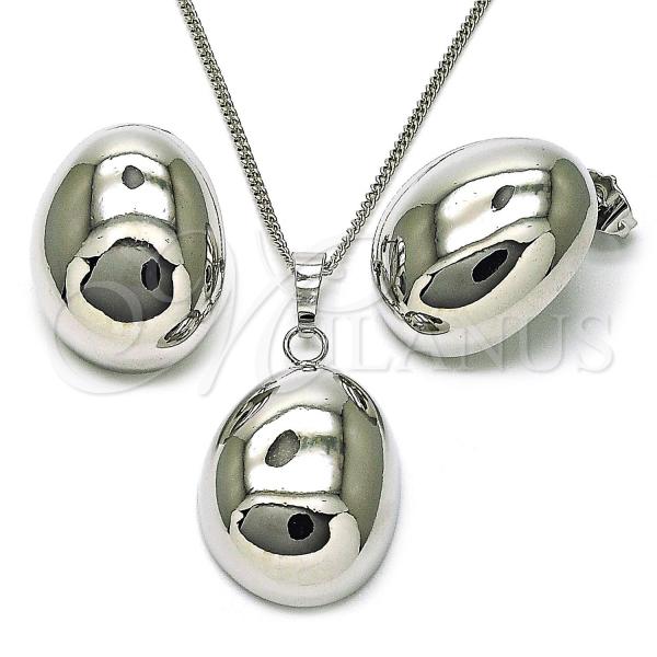 Rhodium Plated Earring and Pendant Adult Set, Chunky Design, Polished, Rhodium Finish, 10.163.0030