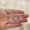 Oro Laminado Earring and Pendant Adult Set, Gold Filled Style with White Cubic Zirconia, Polished, Golden Finish, 10.63.0586