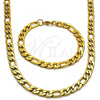 Stainless Steel Necklace and Bracelet, Figaro Design, Golden Finish, 06.256.0010