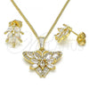 Oro Laminado Earring and Pendant Adult Set, Gold Filled Style Butterfly Design, with White Cubic Zirconia and White Micro Pave, Polished, Golden Finish, 10.210.0134.1