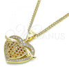 Oro Laminado Pendant Necklace, Gold Filled Style Heart Design, with Garnet and White Micro Pave, Polished, Golden Finish, 04.156.0352.1.20