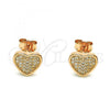 Sterling Silver Stud Earring, Heart Design, with White Cubic Zirconia, Polished, Rose Gold Finish, 02.369.0014.1