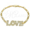 Oro Laminado Fancy Bracelet, Gold Filled Style Nameplate and Love Design, Polished, Golden Finish, 03.63.1968.08