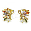 Oro Laminado Stud Earring, Gold Filled Style Butterfly Design, with Multicolor Cubic Zirconia, Polished, Golden Finish, 02.387.0081.1