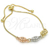 Oro Laminado Adjustable Bolo Bracelet, Gold Filled Style Flower Design, Polished, Tricolor, 03.63.1894.1.11