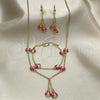 Oro Laminado Earring and Pendant Children Set, Gold Filled Style Ladybug Design, with White Crystal, Pink Enamel Finish, Golden Finish, 06.60.0005.1