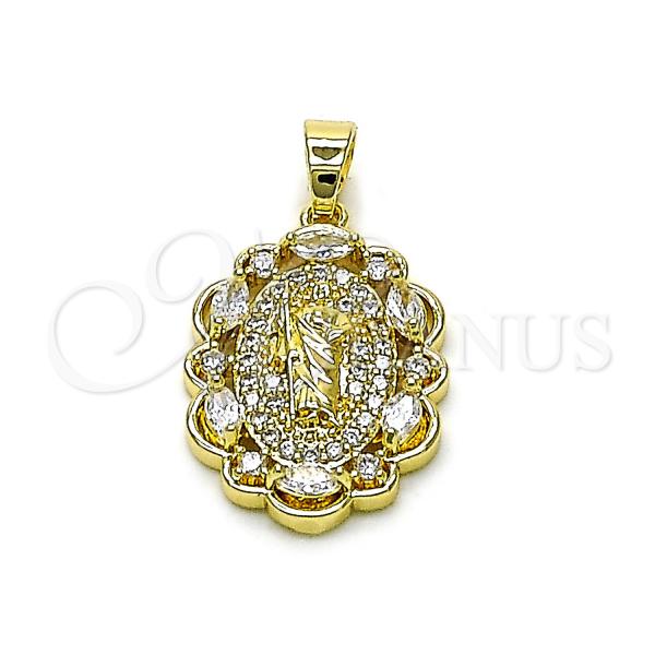 Oro Laminado Religious Pendant, Gold Filled Style San Judas Design, with White Cubic Zirconia and Multicolor Micro Pave, Polished, Golden Finish, 05.210.0011