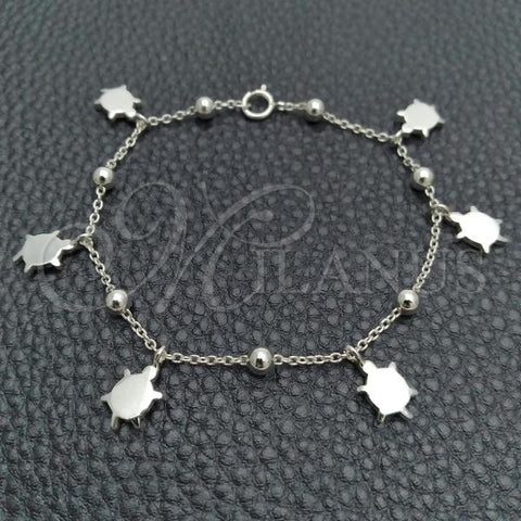 Sterling Silver Charm Bracelet, Turtle and Ball Design, Polished, Silver Finish, 03.395.0018.07