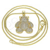 Oro Laminado Pendant Necklace, Gold Filled Style Teddy Bear Design, with White and Garnet Micro Pave, Polished, Golden Finish, 04.156.0198.20