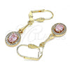 Oro Laminado Long Earring, Gold Filled Style with Pink and White Cubic Zirconia, Polished, Golden Finish, 02.387.0045.1