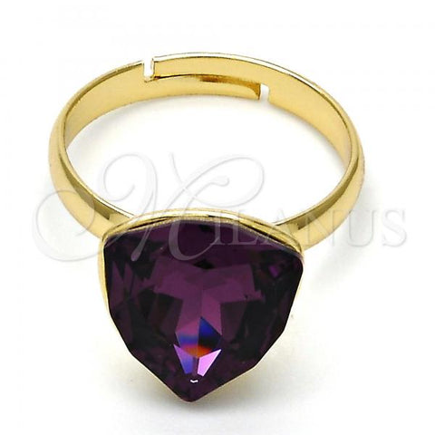 Oro Laminado Multi Stone Ring, Gold Filled Style with Amethyst Swarovski Crystals, Polished, Golden Finish, 01.239.0005.6 (One size fits all)