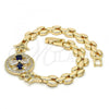Oro Laminado Fancy Bracelet, Gold Filled Style Flower Design, with Sapphire Blue and White Cubic Zirconia, Polished, Golden Finish, 03.210.0044.3.08