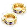 Oro Laminado Small Hoop, Gold Filled Style with Amethyst and White Cubic Zirconia, Polished, Golden Finish, 02.185.0001.5.20