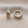 Oro Laminado Huggie Hoop, Gold Filled Style Heart Design, Polished, Tricolor, 02.170.0537.10