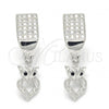 Sterling Silver Dangle Earring, with Black and White Micro Pave, Polished, Rhodium Finish, 02.186.0080