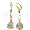 Oro Laminado Long Earring, Gold Filled Style Guadalupe Design, with White Crystal, Polished, Tricolor, 02.351.0027.1