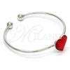 Rhodium Plated Individual Bangle, Heart Design, with Light Siam Swarovski Crystals, Polished, Rhodium Finish, 07.239.0013.8 (02 MM Thickness, One size fits all)