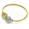 Oro Laminado Individual Bangle, Gold Filled Style Ball and Filigree Design, with White Crystal, Polished, Two Tone, 07.383.0003