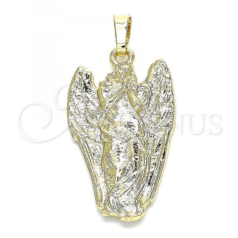 Oro Laminado Religious Pendant, Gold Filled Style Angel Design, Polished, Golden Finish, 05.213.0077