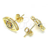 Oro Laminado Stud Earring, Gold Filled Style with Multicolor Micro Pave, Polished, Golden Finish, 02.156.0440.2